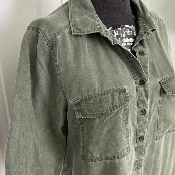 Green Denim old Navy Utility Button-Up Shirt Dress vintage olive green denim - Picture 3 of 11
